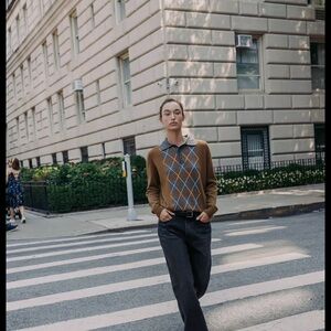 Zara Brown Argyle Sweater Cardigan